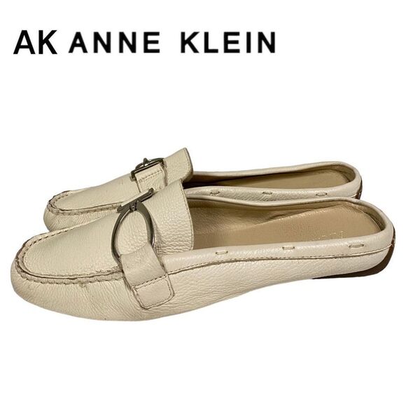 AK Anne Klein Cream Leather Slide On Driving Moccasins Clogs Mules 9.5 - Picture 1 of 6